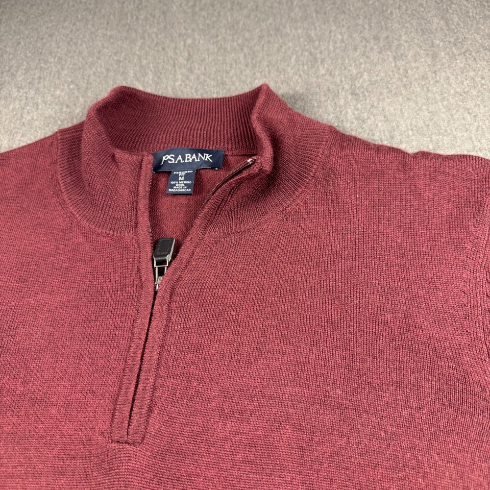 Jos. A. Bank‎ Mens Tailored Fit 100% Merino Wool Quarter Zip Sweater Burgundy M
